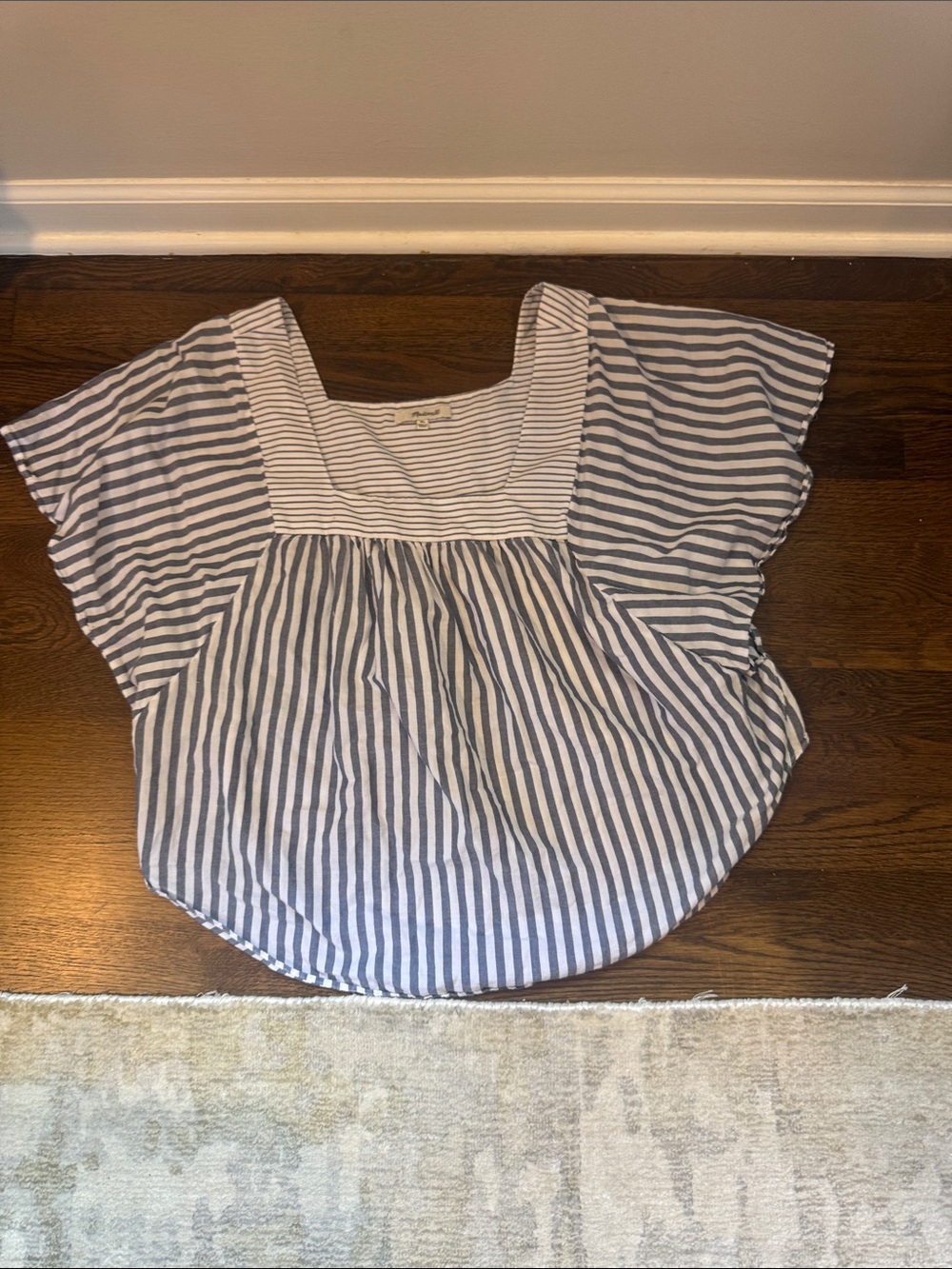 Madewell Striped Square-Neck Short Sleeve Top in Blue and White